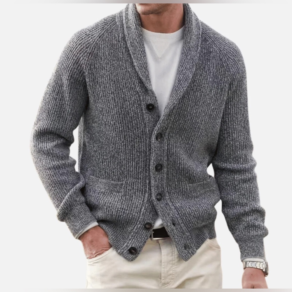Men's Shawl Collar Cardigan Sweater - Gray